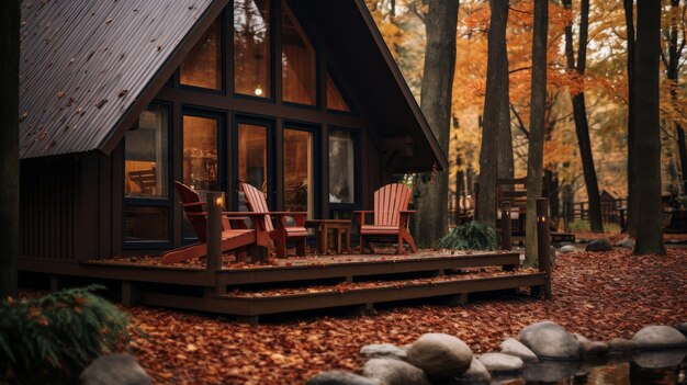 Cabin in the Woods With Deck and Chairs