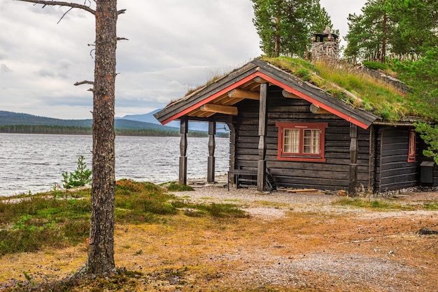 Cabine met grasdak in noorwegen