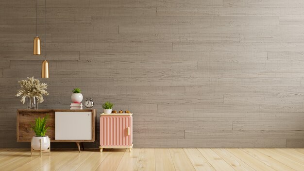 Cabinet mockup in modern empty room,concrete wall,