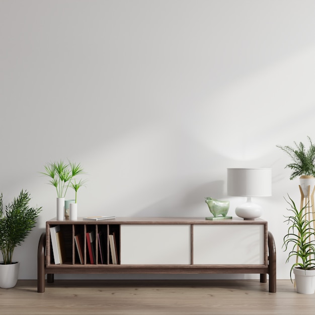 Cabinet mockup in modern empty room,white wall.