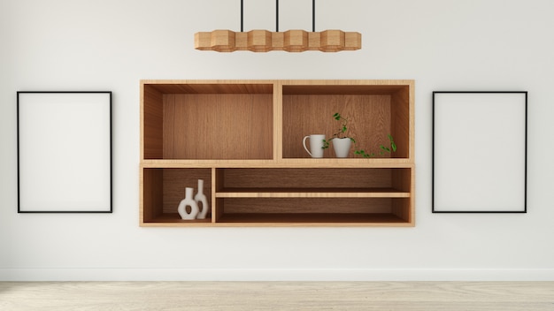 cabinet in modern empty room Japanese style,minimal designs. 3D rendering