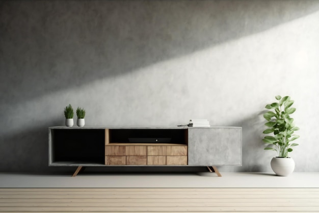 cabinet for tv in living room interior wall mockup on concrete wall