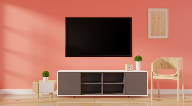 Cabinet tv, stand per poster, tela bianca sul pavimento