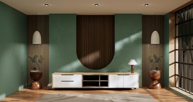 The Cabinet wooden design on mint room interior modern style3D rendering
