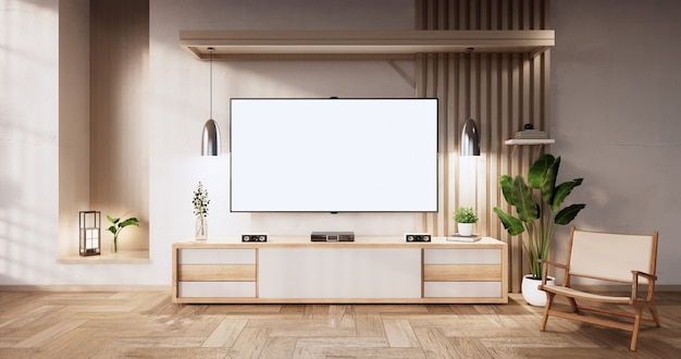 Cabinet wooden design on modern room japanese.3D rendering