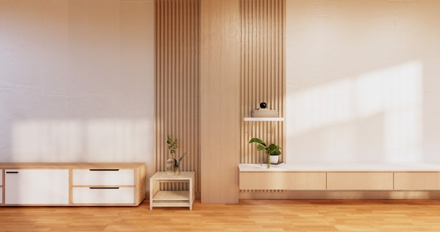 Cabinet wooden design on modern room japanese.3D rendering