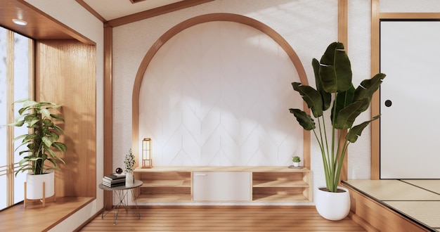Деревянный дизайн кабинета на интерьере белой комнаты в современном стиле. 3D рендеринг