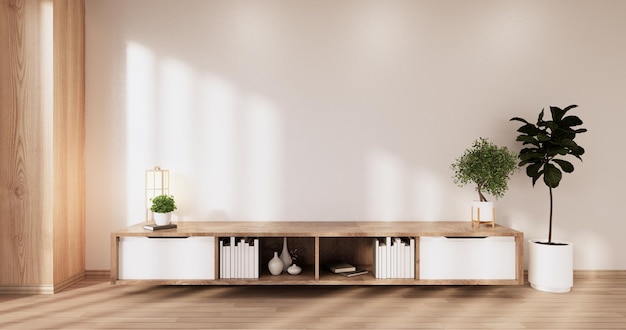 白い部屋のインテリアモダンなstyle3Dレンダリングのキャビネット木製デザイン