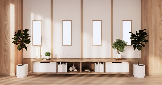 Cabinet wooden design on white room interior modern style3D rendering