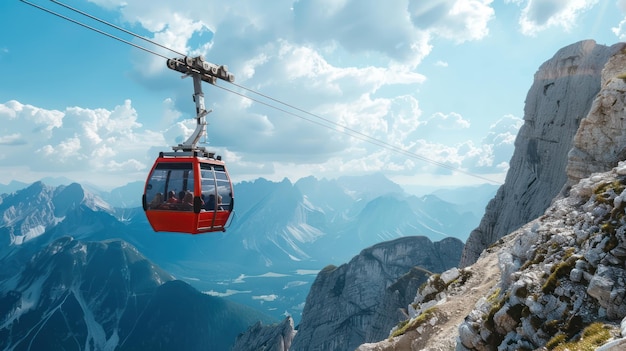 A cable car ascending a steep mountain slope