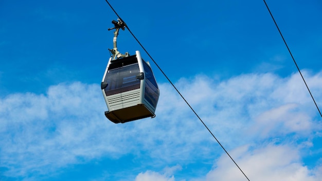 cable car between coast and montjuic hill, barcelona, spain.