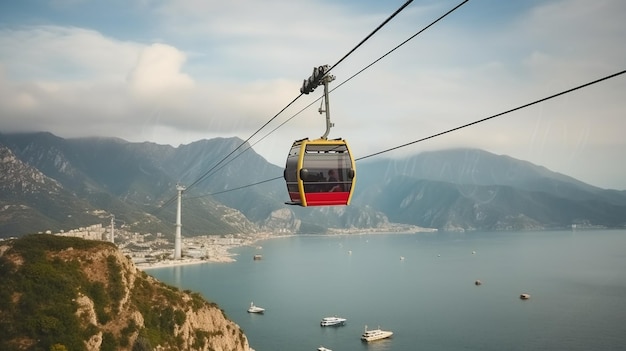 Cable car on the gondola in the mountains