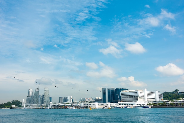 ケーブルカーとシンガポール市内の高層ビル。