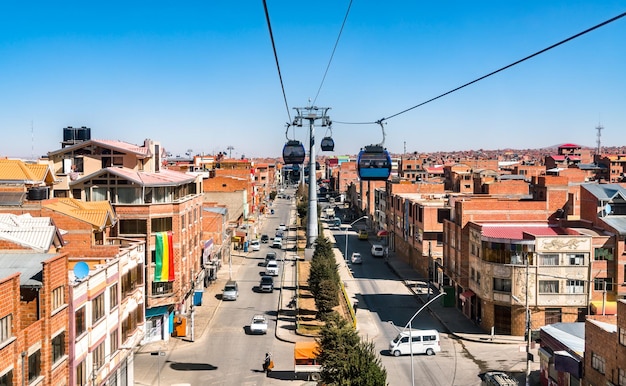 Cable car above the streets of El Alto in Bolivia