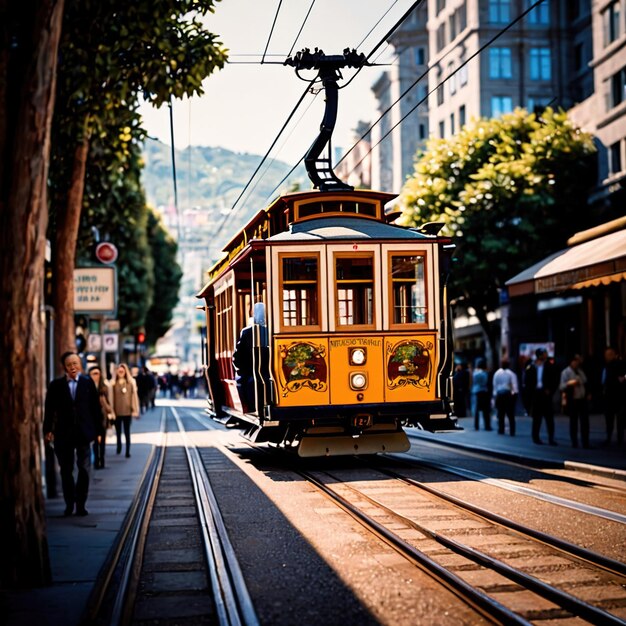 Foto trasporto pubblico urbano su binari per tram della funivia