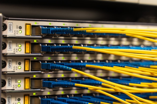 Cables connected to servers in a cables room