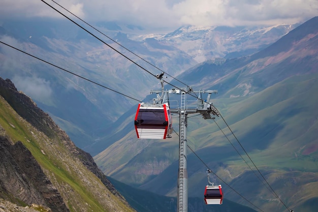 Cableway in the mountains The landscape of the cable car of the mountains of Georgia