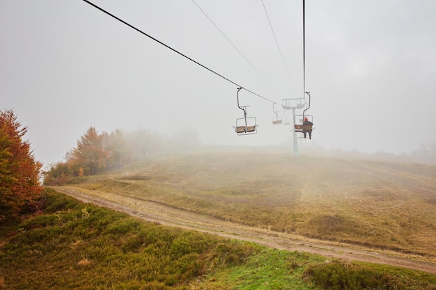 Cableway and ski lifts at mountains