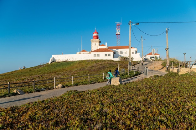 Cabo da Roca Portugal october 25 2017 Lighthouse and surroundings on Cabo Da Roca westernmost extent of mainland Portugal continental Europe and the Eurasian land in Sintra region Portugal