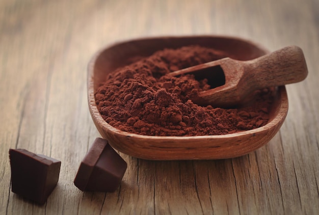 Cacao or cocoa powder on a natural surface