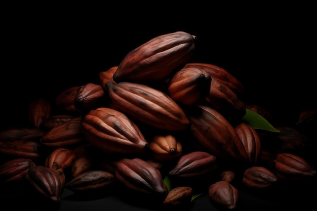 Cacao fruit isolated on black background