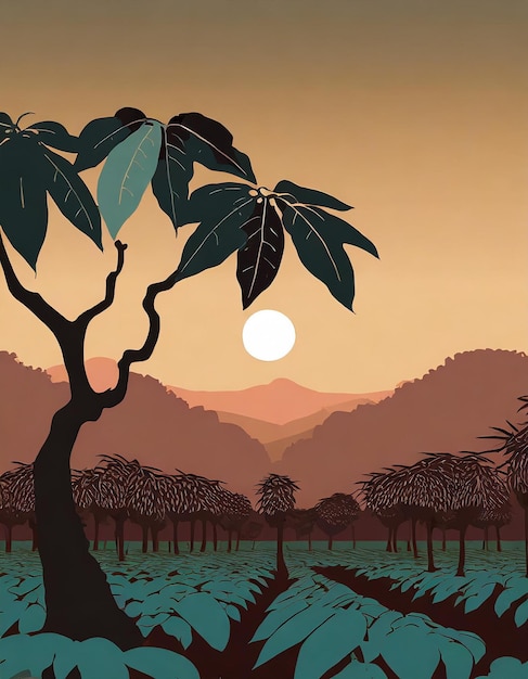 Photo cacao tree illustration