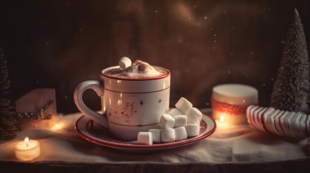 Photo cacao with marshmallow illustration ai generative