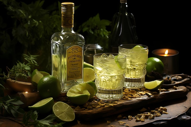 Cachaca fles en glazen voedselfotografie