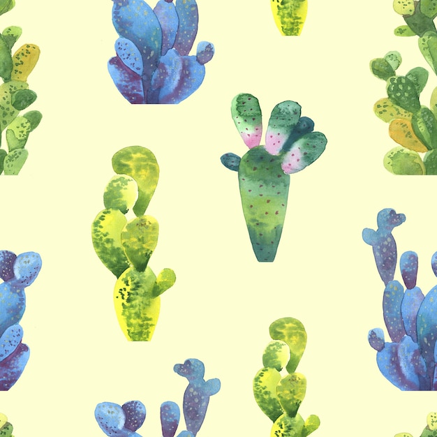 Cacti seamless pattern. Watercolor cacti pattern for wrapping paper or scrapbooking.