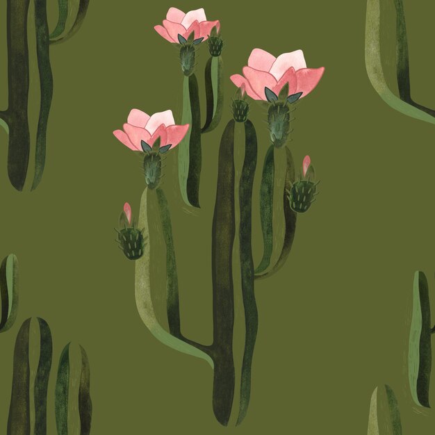 Photo cacti seamless watercolor pattern for wrapping paper wallpaper and textiles