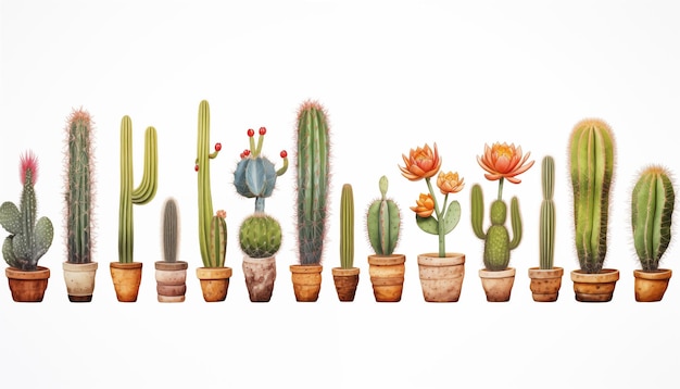 Foto cactus con le loro forme e consistenze uniche sullo sfondo bianco