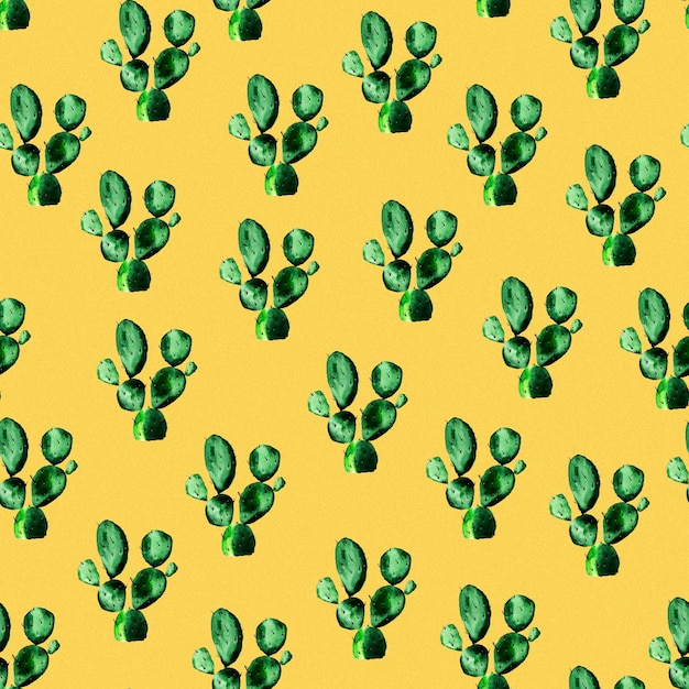 Photo cacti on yellow background watercolor seamless pattern