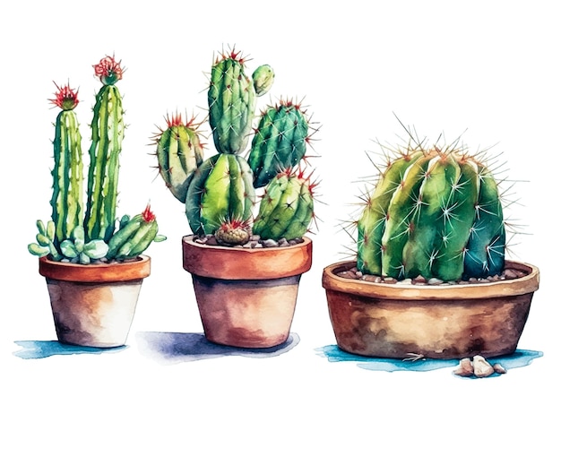 Cactus aquarel cactussen plant hand getekend op witte achtergrond