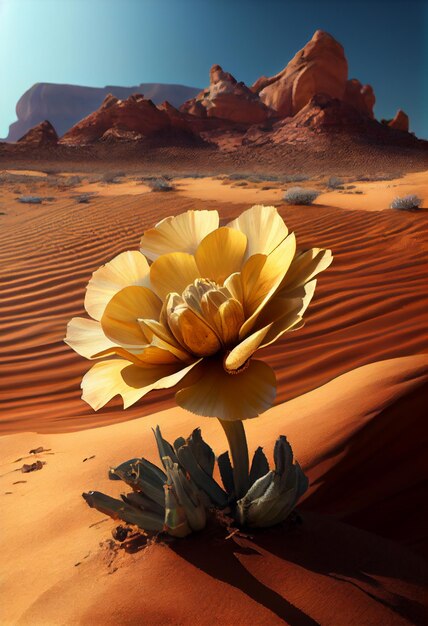 Foto cactus bloeit in het midden van een hete woestijn gegenereerd door ai.
