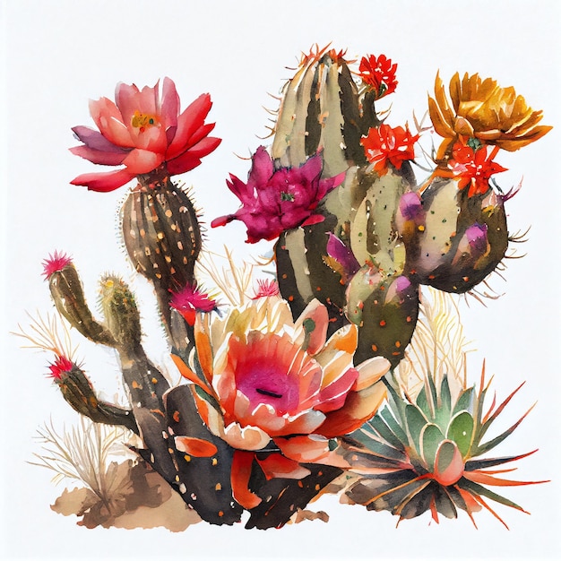 Cactus bloemen aquarel