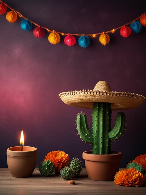 a cactus and a candle with a candle next to it