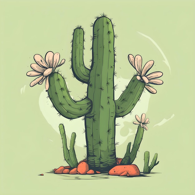 Cactus cartoon retro generative ai