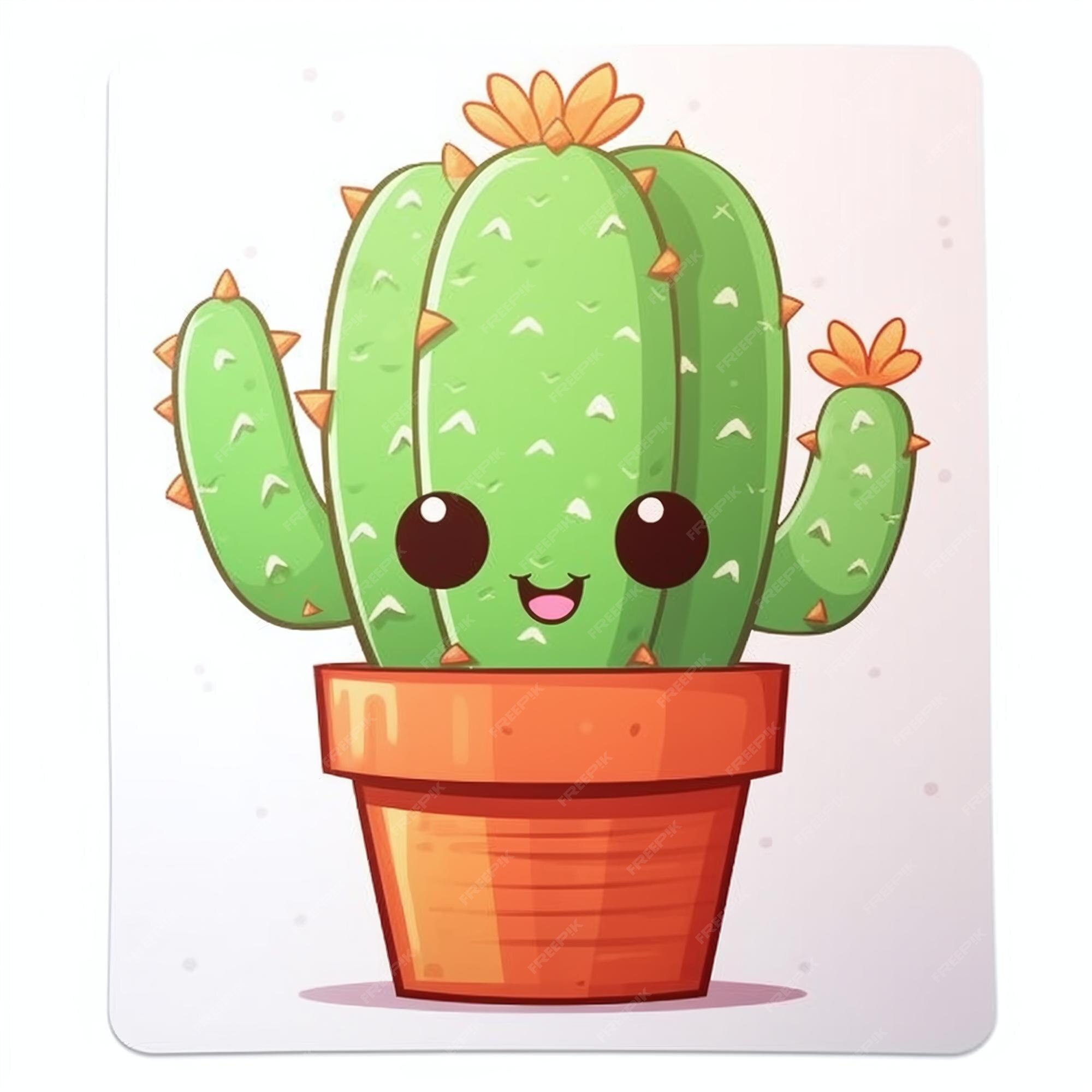 Cute kawaii cactus in pots. Cartoon style. Vector images on a