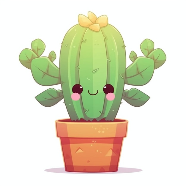 Photo cactus cute clipart cactus in a pot chibi style vector cactus