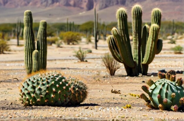 Cactus desert landscape Cacti desert on blue sky