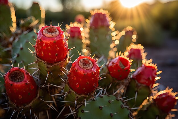 Photo cactus in the desert ripe fruits generative ia