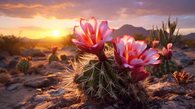 Photo cactus in desert at sunset a serene image of natures beauty