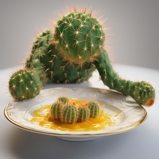 Кактус-едающий кошачий монстр Ест кактус на завтрак Замысловатый костюм Блестящий интенсивный госсемер