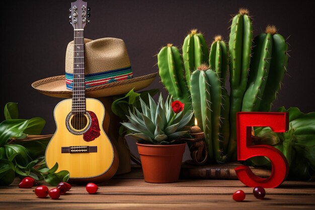 Foto cactus en th van may tekenen mexicaanse partij