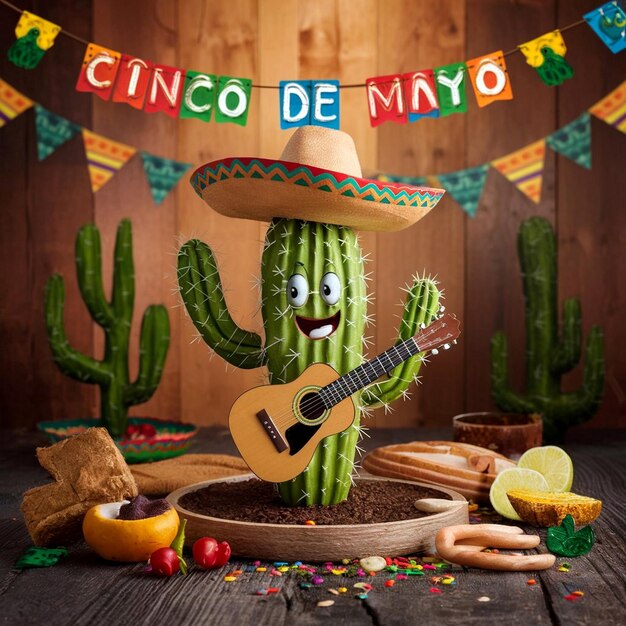 Photo a cactus figurine with a sign that says sombrero on it