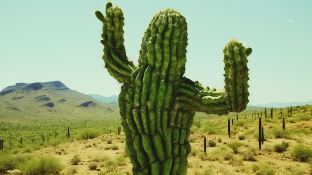 Photo cactus in the form of a human body anthropomorphic cactus with arms and head mexican desert