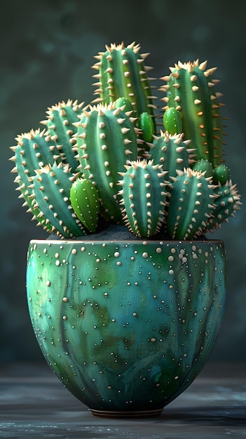 Cactus in green pot on table houseplant with thorns