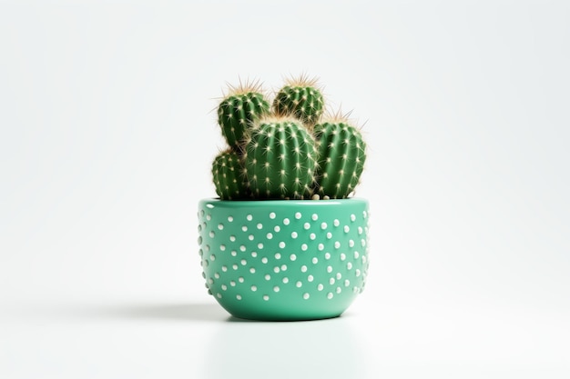 Cactus in Green Pot on White Background Minimalist Style Potted Plant for Simple Aesthetic Decor