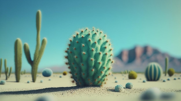 砂漠の風景に生えるサボテン サボテンのイラスト コンセプト 生成 AI