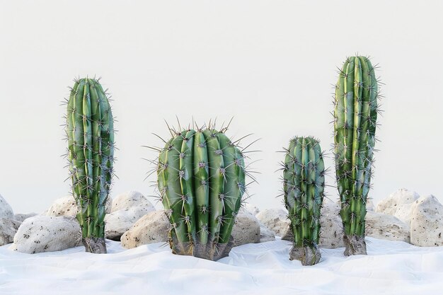 cactus growing in the desert white background front view simple composition cacti of different
